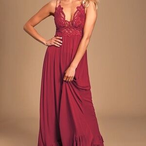 Free People Wine Red Maxi Dress Lace Small